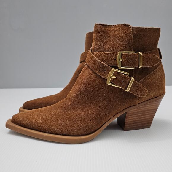 NEW Dolce Vita Rayner Ankle Bootie Womens 7.5 Brown Suede Pointed Toe Heeled - Picture 1 of 15